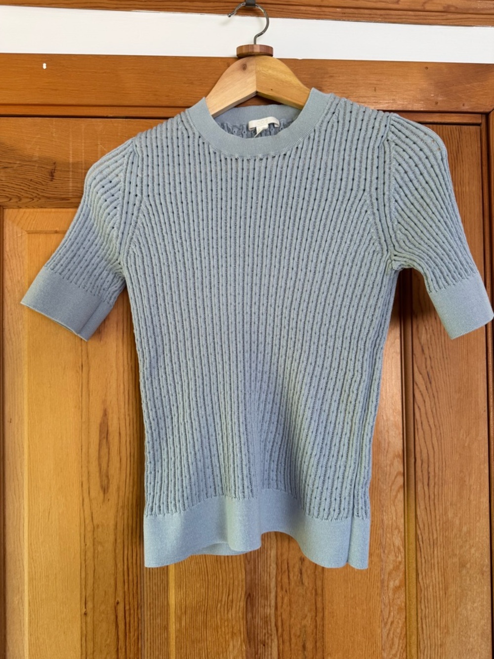 COS Light Blue Knitted Cupro-Silk Blend Crewneck Sweater